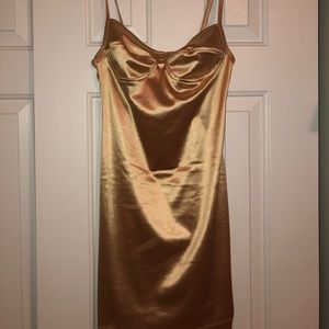 gold satin mini dress